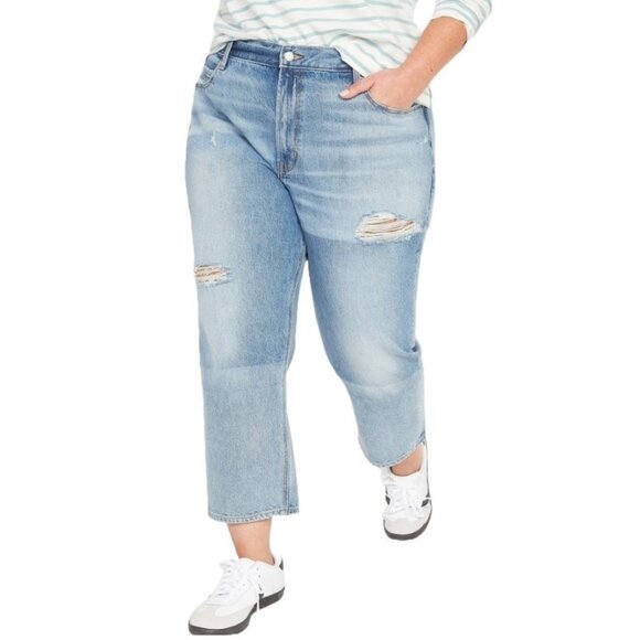 Old Navy High Rise Slouchy Straight Cropped Jeans Plus Size 26 Gertie 801733 - Picture 1 of 11
